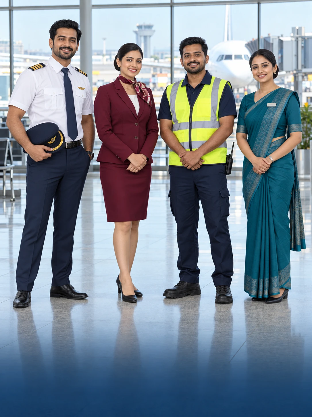 Pilot, cabin crew, ground operations and airport service uniforms