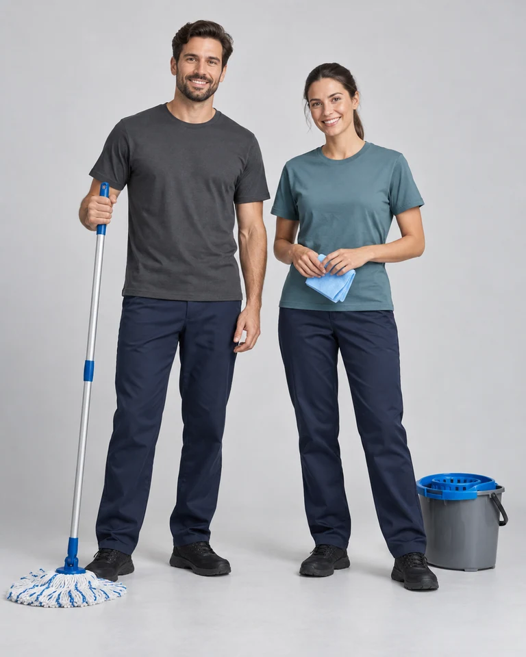 Cleaning crew T-shirts and trousers